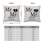 Personalized Love Heart Mr. & Mrs. Throw Pillow Cover with Name and Date Anniversary Valentine's Day Gift for Couple