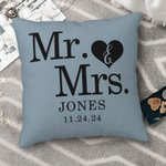 Personalized Love Heart Mr. & Mrs. Throw Pillow Cover with Name and Date Anniversary Valentine's Day Gift for Couple