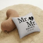 Personalized Love Heart Mr. & Mrs. Throw Pillow Cover with Name and Date Anniversary Valentine's Day Gift for Couple