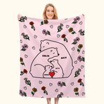 Personalisierte Herz umarmen Bären Geburt Blume Fleece weiche Decke mit 2-9 Namen Geburtstag Geschenk für Familie