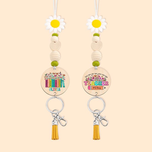 Henkilökohtainen kukka puinen helmillä nimi Lanyard avainsormus kiitollisuus takaisin kouluun lahja opettajalle
