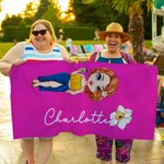 Personalisiertes Niedliches Cartoon-Charakter Strandtuch mit Geburtsblume Namen Schnell Trocknendes Handtuch Sommer Urlaub Strand Party Geschenk