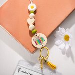 Personalisierte Blume hölzerne Perlen Name Lanyard mit Schlüsselring Dankbarkeit zurück zu Schule Geschenk für Lehrer