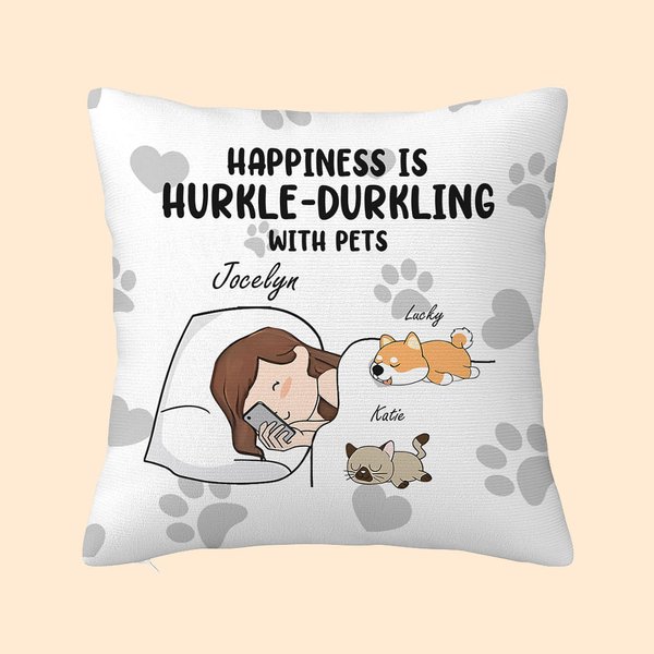 Personalizado Happiness Is Hurkle Durkling With Pet Dog Cat Throw Pillow Cover with Name Birthday Gift for Pet Lovers