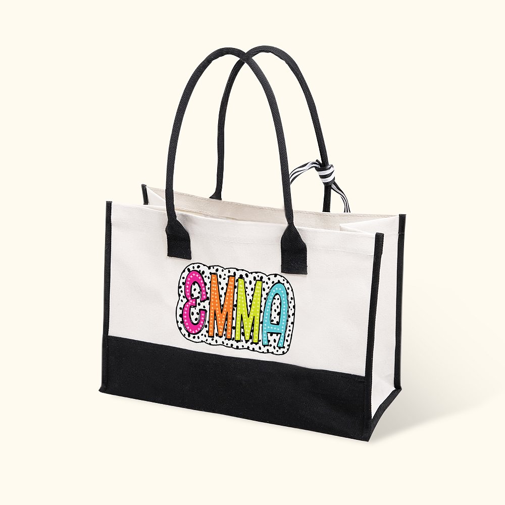 Sac en Toile à Pois Dalmatien Personnalisé Nom avec Doublure Imperméable Grande Capacité Cadeau d'Anniversaire Fête de Mariage pour Elle