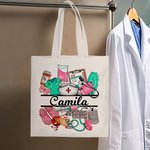Personalized Medical-Themed Design Canvas Tote Bag with Name Appreciation Nurse Week Gift for Nurse Doctor Medical Staff