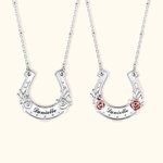 Personalized Horseshoe Rose Bayleaf Necklace with Engraved Name Lucky Charm Jewelry Engagement Ceremony Wedding Party Gift for Bride Horse Lovers