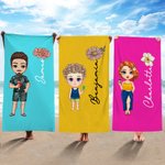 Serviette de Plage Personnalisée avec Personnage Fleur de Naissance et Nom Linge à Séchage Rapide Cadeau Vacances Été pour Famille Ami