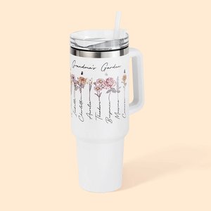 Personalisierte Multicolor Geburt Blume 40oz Becher mit Namen Deckel und Strohhalm Geburtstag Muttertag Geschenk für Mutter Oma