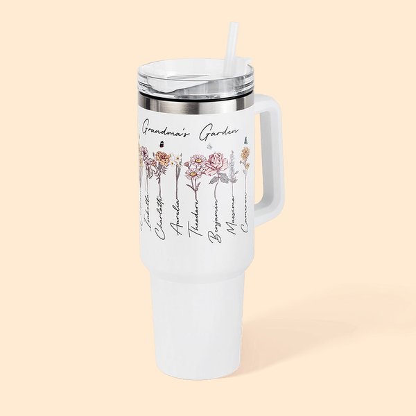 Gobelet Multicolore Personnalisé avec Titre 1-20 Fleurs de Naissance Noms Tumbler avec Couvercle et Paille Cadeau d'Anniversaire pour Mère Grand-Mère