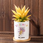 Personalisierte rosa Schleife Bleistift Lehrer Blumentopf mit hölzernen Basis und Name Teacher's Day Anerkennung Geschenk für Lehrer