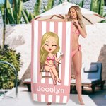 Personalisiertes Cartoon-Charakter Gestreiftes Strandtuch Schnell Trocknend Super Saugfähig Pink Weiß Mode Handtuch Strand Pool Party Urlaub Geschenk