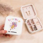 Personalized Pink Coquette Bow Pencil Design Leather Jewelry Box with Name Teacher's Day Appreciation Birthday Gift for Teacher
