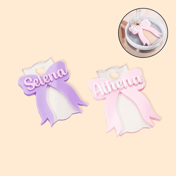 Personalisierte Coquette Bow Tumbler Name Tag Deckel Topper für 20oz bis 40oz Stanley Tumbler Cup Zubehör Geburtstag Geschenk für sie