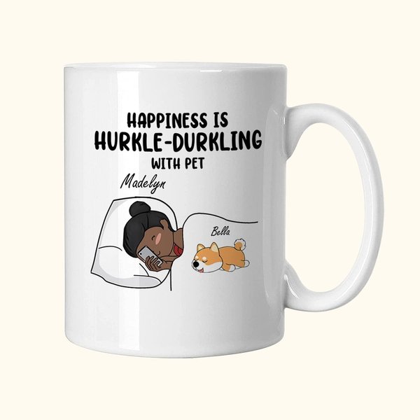 Personalised Happiness Is Hurkle-Durkling With Pets Ceramic Mug with Name Birthday Gift for Pet Lover