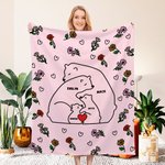 Personalisierte Herz umarmen Bären Geburt Blume Fleece weiche Decke mit 2-9 Namen Geburtstag Geschenk für Familie
