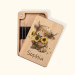 Personalized Highland Cow Wooden Magnetic Needle Box with Name Birthday Anniversary Gift for Sewing Lovers