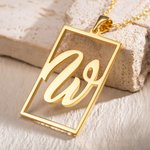 Personalizado Dainty Rectángulo Hueco Marco Inicial Colgante Collar Minimalista Joyería Aniversario Cumpleaños Regalo para Ella
