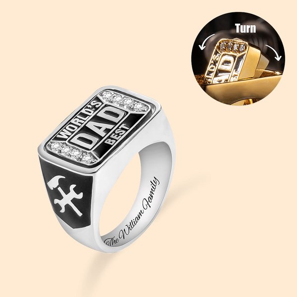 Bague de Retournement Personnalisée avec Gravure Nom des Enfants et Pierre de Naissance Cadeau d'Anniversaire Fête des Pères pour Homme