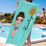 Personalisiertes Niedliches Cartoon-Charakter Strandtuch mit Geburtsblume Namen Schnell Trocknendes Handtuch Sommer Urlaub Strand Party Geschenk