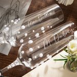 Flûtes à Champagne Personnalisées avec Texte et Date Gravés Set 2 Verres 222ml Ornés de Perles Rubans Cadeau Anniversaire Mariage pour Jeunes Mariés