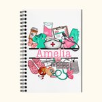 Personalized Nurse Hat Stethoscope Medical Element 120 Pages A5 Lined Spiral Notebook with Name Graduation Appreciation Gift for Nurse Medical Student