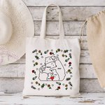 Personalized Love Hugging Bear Family Canvas Tote Bag with Birth Flower and 2-9 Names Birthday Anniversary Mother's Day Gift for Her