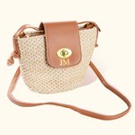 Sac de Paille Personnalisé avec Monogramme Sac avec Bandoulière en Cuir Accessoire de Voyage Vacances d'Été à la Plage Cadeau pour Femme