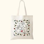Personalized Love Hugging Bear Family Canvas Tote Bag with Birth Flower and 2-9 Names Birthday Anniversary Mother's Day Gift for Her