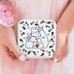 Personalisierte niedliche Liebe Umarmung Familie Bär Leder Schmuckkästchen mit Namen und Geburt Blume Portable Travel Accessoire Geburtstag Muttertag 