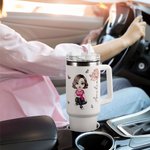 Personalized Cartoon Women Girl Birth Flower Butterfly 40oz Tumbler with Name and Straw Birthday Gift for Her