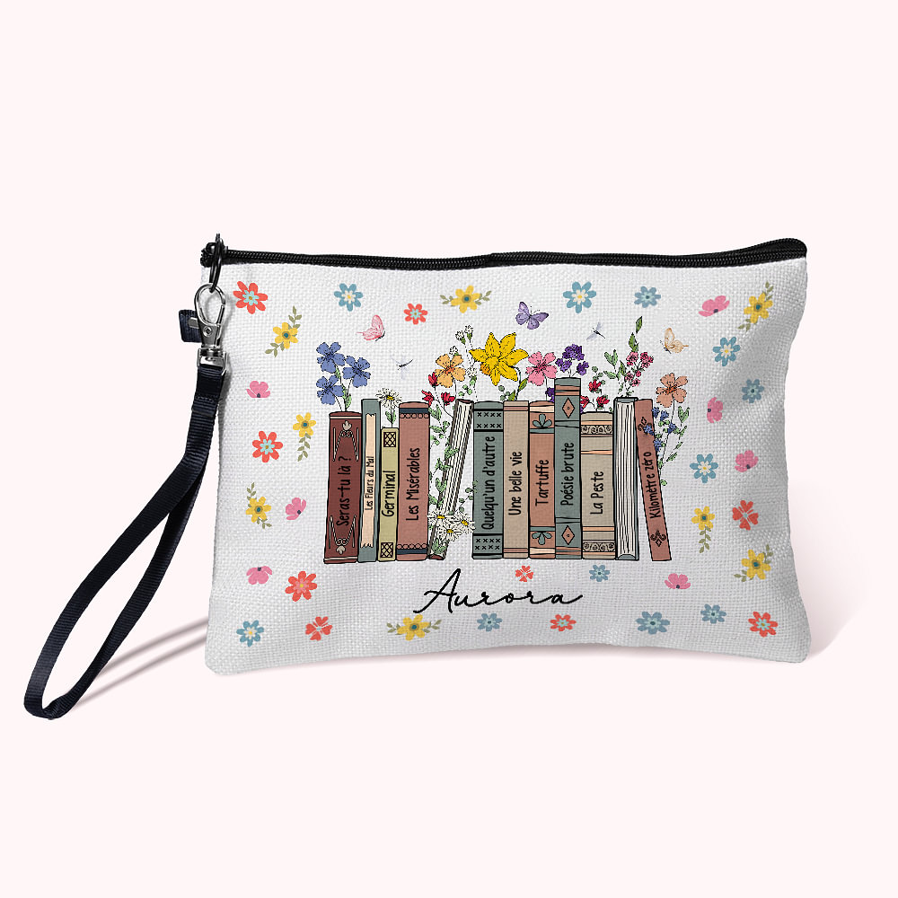 Trousse à Crayons Personnalisée avec Titres des Livres et Nom Cadeau Retour à l'École pour Enseignant Amateur de Lecture
