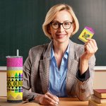 Personalized Faux Glitter Pencil Crayon Apple Name 20 oz Skinny Tumbler and Badge Holder Appreciation Back to School Gift for Teacher