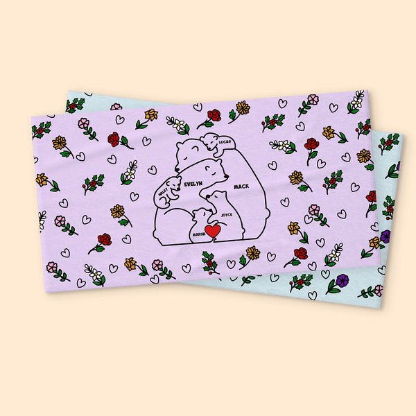 Serviette de Plage en Microfibre Personnalisée avec Nom d'Ours et Fleur de Naissance Cadeau Essentiel de Voyage pour Elle