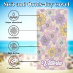 Henkilökohtainen ylimitoitettu ylisuuri Nopea kuivaus Retro värikäs Daisy rantapyyhe nimellä Syntymäpäivä Kesäloma Party lahja hänelle