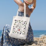 Personalized Love Hugging Bear Family Canvas Tote Bag with Birth Flower and 2-9 Names Birthday Anniversary Mother's Day Gift for Her