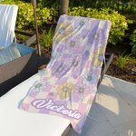 Serviette de Plage Personnalisée avec Nom Style de Fleur Séchage Rapide Cadeau Anniversaire Vacances d'Été Cadeau pour Femme