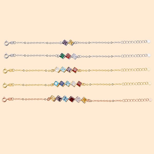 Henkilökohtainen Dainty 2-6 Square Birthstones Family Rannekoru Syntymäpäivä Vuosipäivä lahja naisille