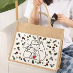 Personalized Cute Love Hugging Family Bear Jute Tote Bag with Name Birth Flower and Canvas Pocket Birthday Mother's Day Gift for Her