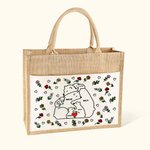 Personalized Cute Love Hugging Family Bear Jute Tote Bag with Name Birth Flower and Canvas Pocket Birthday Mother's Day Gift for Her