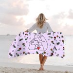 Toalla de playa de microfibra personalizada con el nombre y la flor de nacimiento Love Hugging Family Bear Quick Dry Oversized Summer Travel Essential
