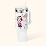 Personalized Cartoon Women Girl Birth Flower Butterfly 40oz Tumbler with Name and Straw Birthday Gift for Her