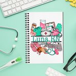 Personalized Nurse Hat Stethoscope Medical Element 120 Pages A5 Lined Spiral Notebook with Name Graduation Appreciation Gift for Nurse Medical Student