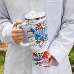 Personalisierte Graffiti-Kunst Krankenschwester Inspiration 40oz Name Becher mit Griff Deckel und Strohhalm Graduierung Anerkennung Geschenk für Krank