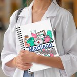 Personalized Nurse Hat Stethoscope Medical Element 120 Pages A5 Lined Spiral Notebook with Name Graduation Appreciation Gift for Nurse Medical Student