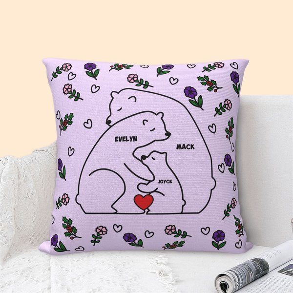 Personalisierte Liebe umarmen Bär Familie werfen Kissenbezug mit Geburt Blume und 2-9 Namen Geburtstag Jahrestag Geschenk für Papa Mama