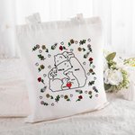 Personalized Love Hugging Bear Family Canvas Tote Bag with Birth Flower and 2-9 Names Birthday Anniversary Mother's Day Gift for Her