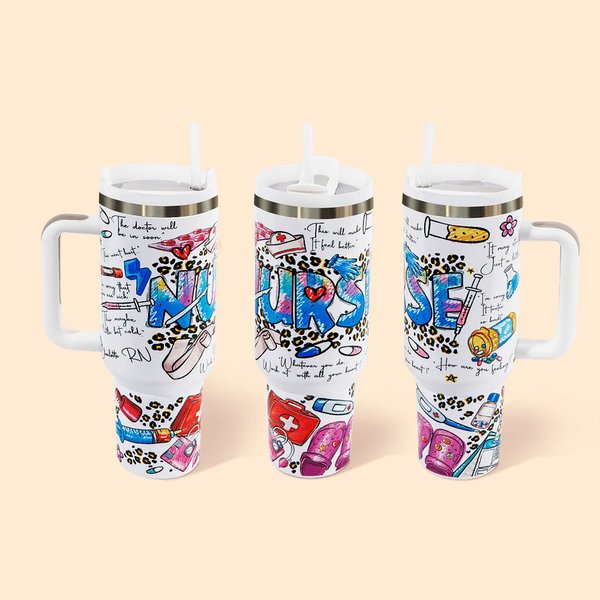 Gepersonaliseerde Graffiti Art Verpleegkundige Inspiratie 40oz Naam Tumbler met handvat deksel en rietje Afstuderen Waardering Gift voor verpleegkundi