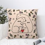 Personalized Love Hugging Bear Family Throw Pillow Cover with Birth Flower and 2-9 Names Birthday Anniversary Gift for Dad Mom