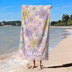 Serviette de Plage Personnalisée avec Nom Style de Fleur Séchage Rapide Cadeau Anniversaire Vacances d'Été Cadeau pour Femme